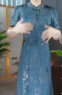 F569 新中式国风改良旗袍连衣裙2025新款女夏妈妈高端修身时尚