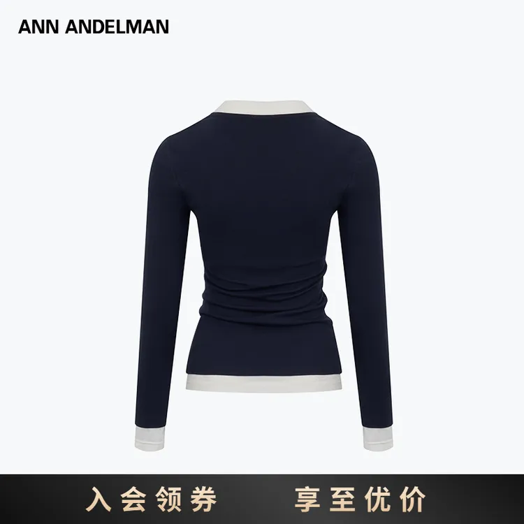 ANN ANDELMAN 2025新款假两件内搭修身半开衫毛针织拼色打底衫