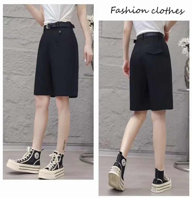 《木兮木》2025夏季新款时尚百搭简约直筒五分西装短裤