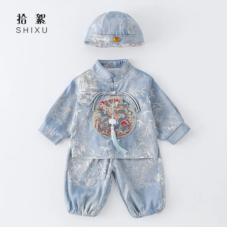 中国风婴儿衣服春装汉服可爱连体衣龙凤胎兄妹装套装百天周岁礼服