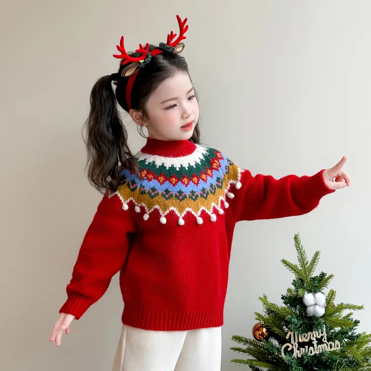 女童复古毛衣秋冬季2025新款儿童加厚保暖冬装圣诞针织衫毛线衣服