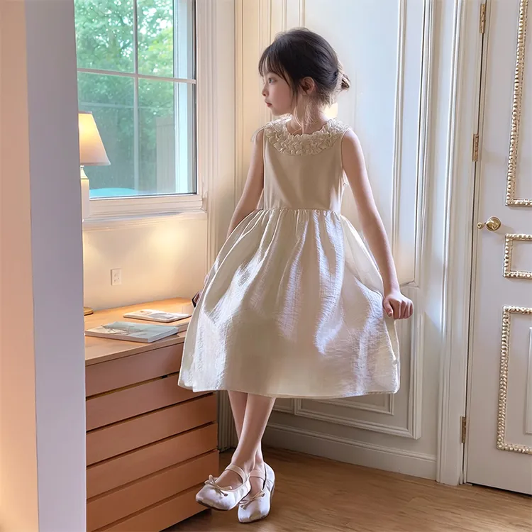 女童连衣裙2025夏季新款木耳边光泽公主裙子礼服裙儿童夏装背心裙