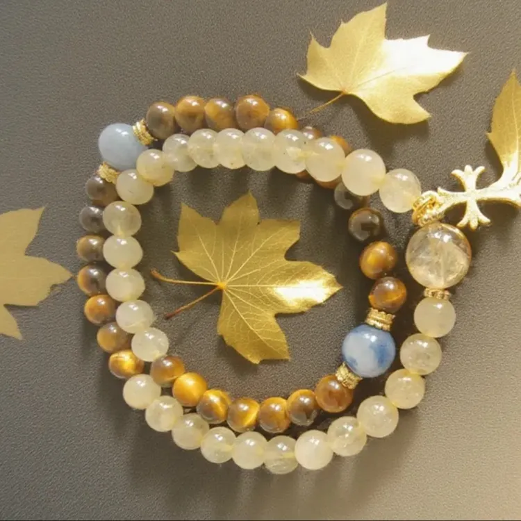 铜合金锆石手链 黑金超七虎眼石黄塔晶双圈水晶轻奢渐变时尚手串