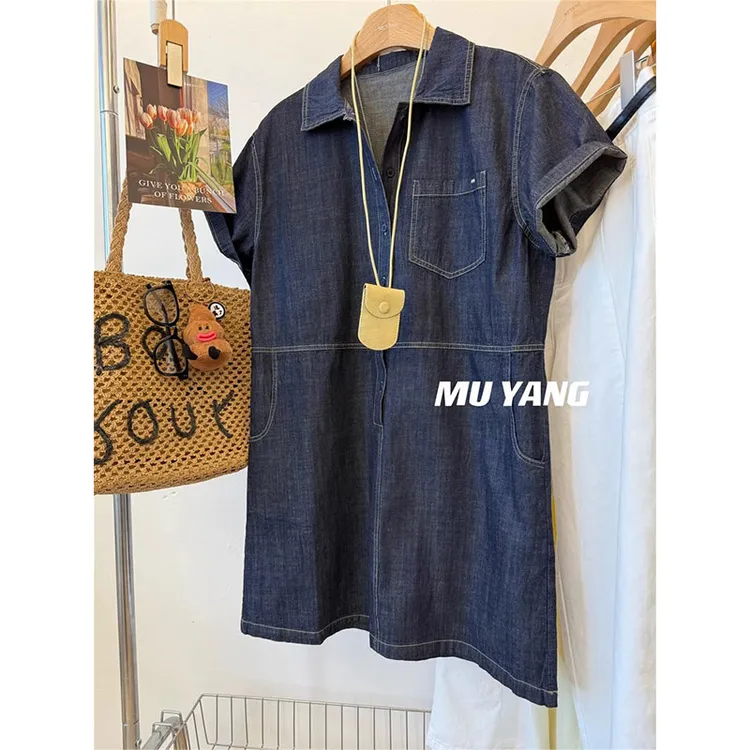 2025夏季新款设计感翻领牛仔连衣裙女士夏季百搭裙潮流新款