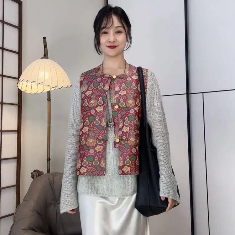 100%桑蚕丝蜀锦马甲*福寿葫芦*100%桑蚕丝里衬