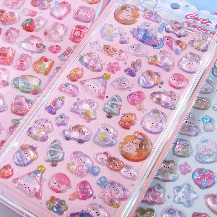 卡通可爱水果冰激凌兔子小狗小熊3d立体浮雕水晶宝石贴画儿童贴纸