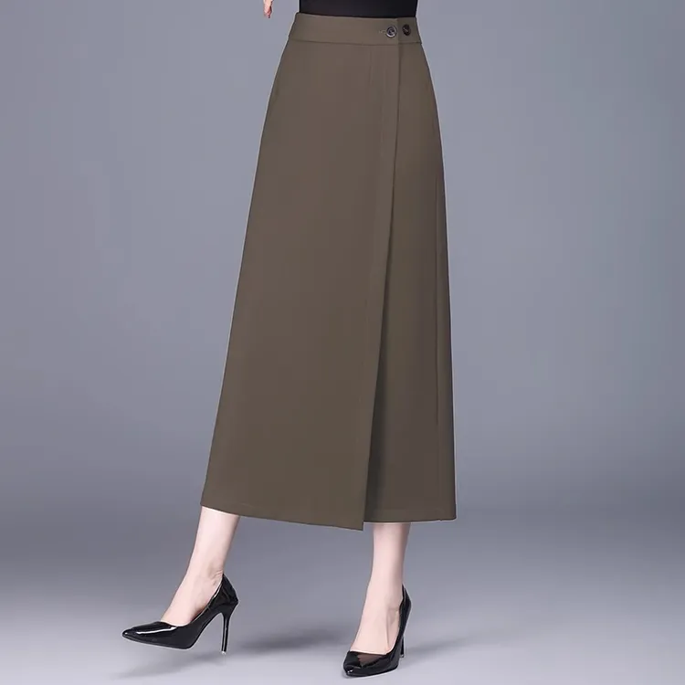拉夏贝尔直筒西装半身裙女2025夏新款一片式裙垂感开叉A字包臀裙