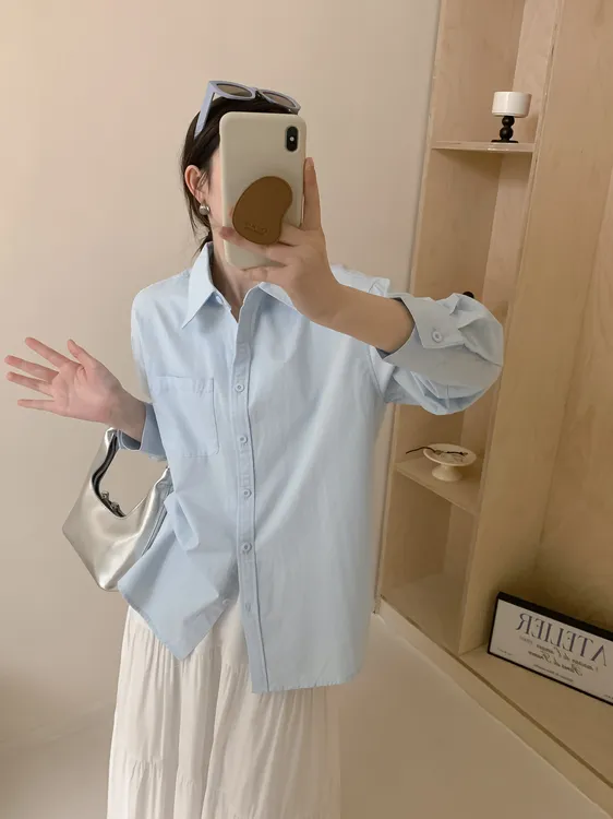 【100%棉 高品质】韩版显瘦衬衫百搭防晒纯色宽松休闲外套春夏新款