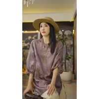 （丁香）国风连衣裙短袖老钱风复古提花上衣早秋新中式