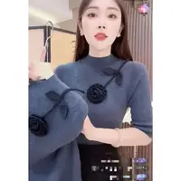 （中袖秋冬款）设计师针织花朵常规款女毛针织衫打底上衣7781# H