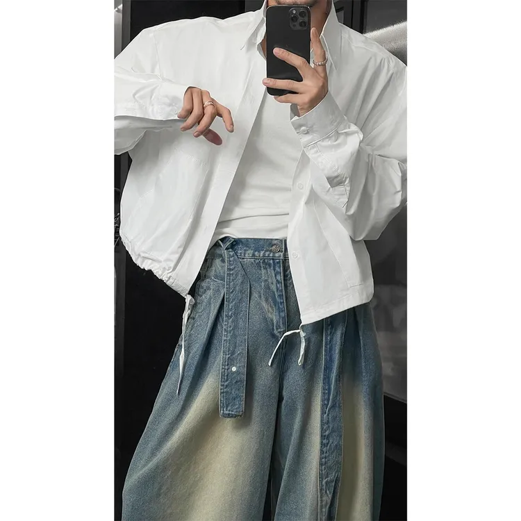 龙叨叨2025早秋短款潮流百搭下摆抽绳休闲小众设计师款衬衫短外套