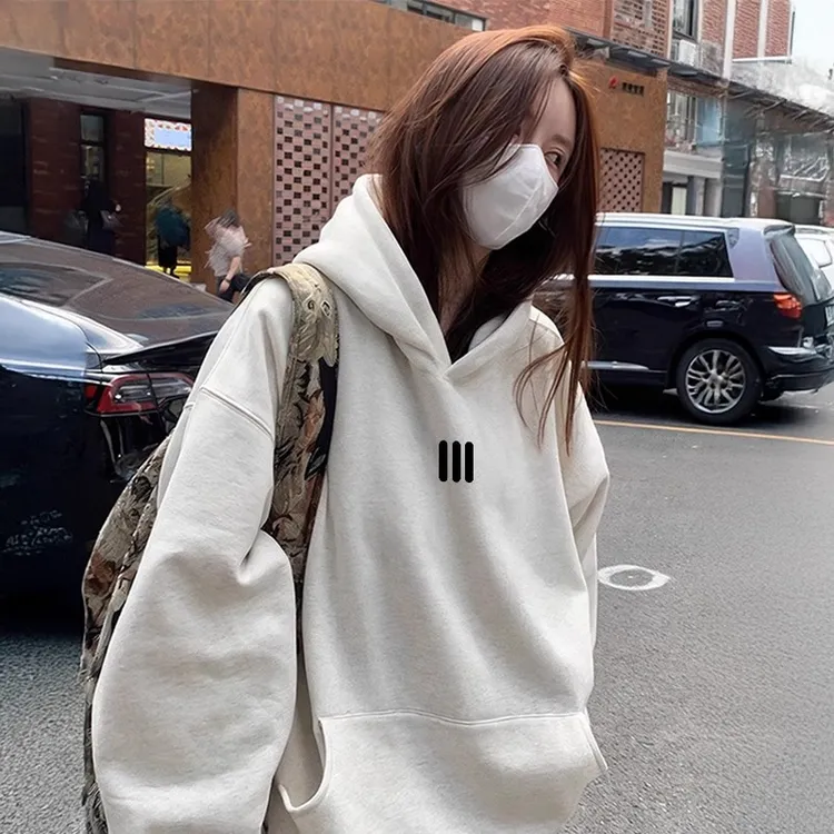连帽卫衣女秋冬季长袖开衫印花加绒卫衣ins加绒春秋百搭女装外套