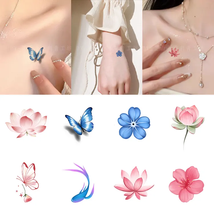 防水持久小图案纹身贴女款蝴蝶花朵锦鲤手腕锁骨纯欲性感辣妹遮疤商品图