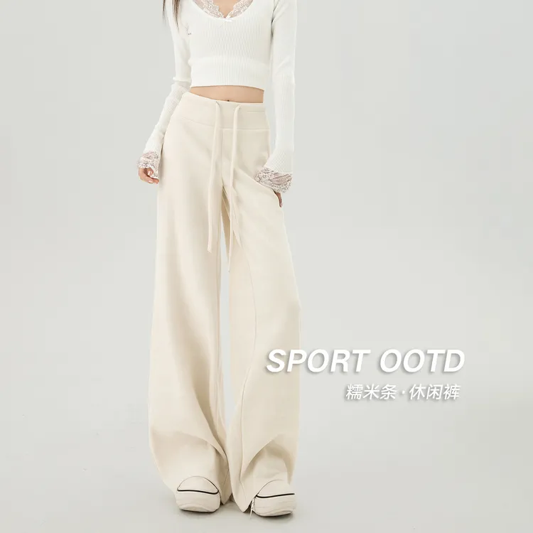 雅赛尔运动裤女秋季2025新款微喇叭加厚款宽松百搭高腰休闲阔腿裤