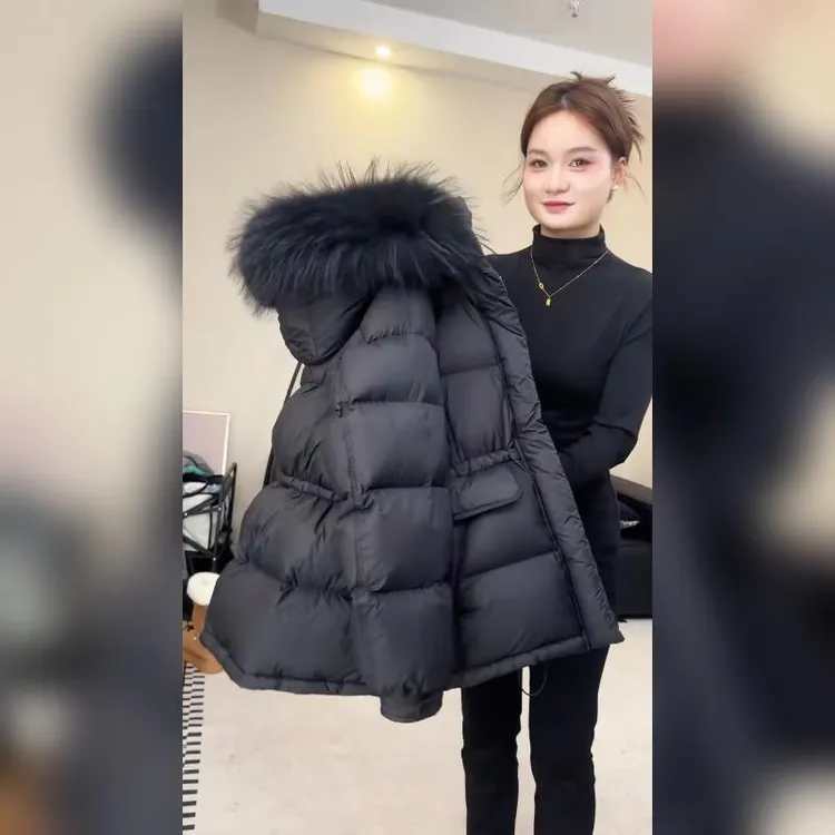 2025冬季新款女士加厚时尚百搭休闲连帽棉袄宽松中长款保暖棉服潮