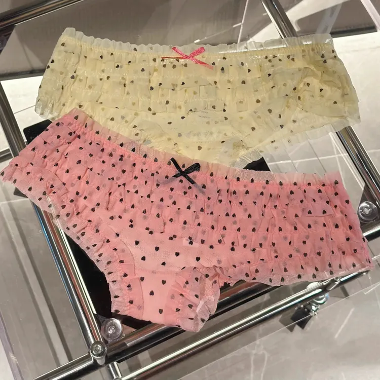 HANYANG ɞ 古早美女* 甜美蛋糕层蕾丝低腰网纱可爱蕾丝女内裤 