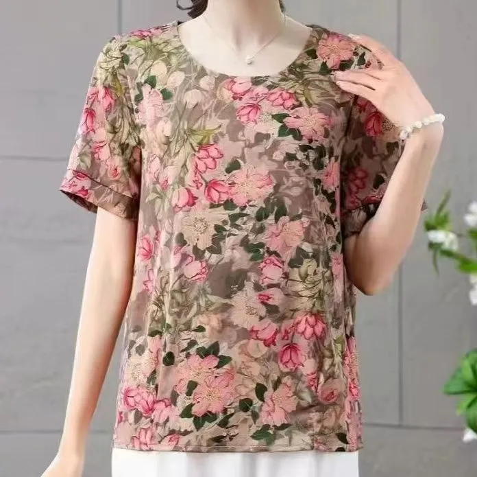 (繁花似锦)新款妈妈装宽松短袖小衫上衣