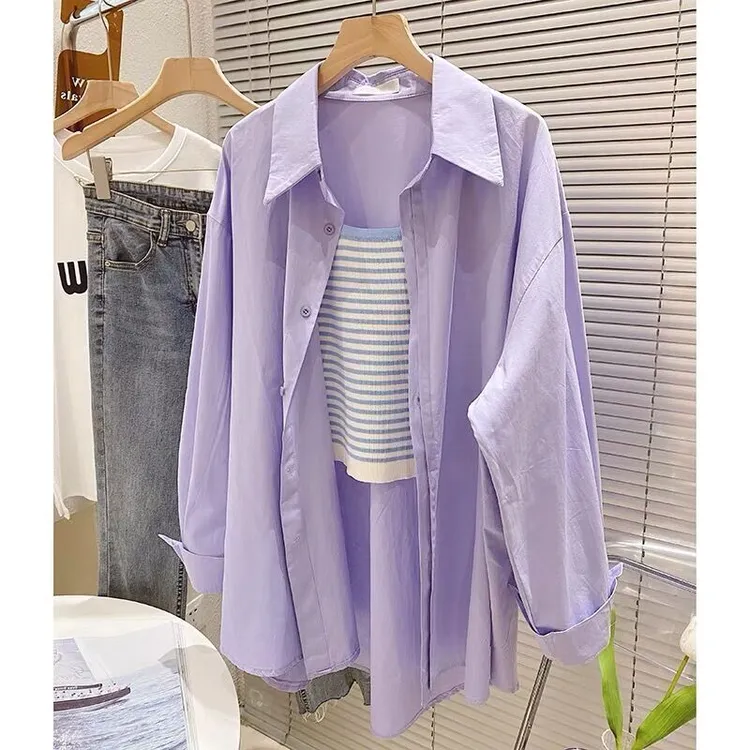 胖妹妹特大码300斤纯棉夏季薄款长袖防晒衬衫女外套纯色百搭时尚