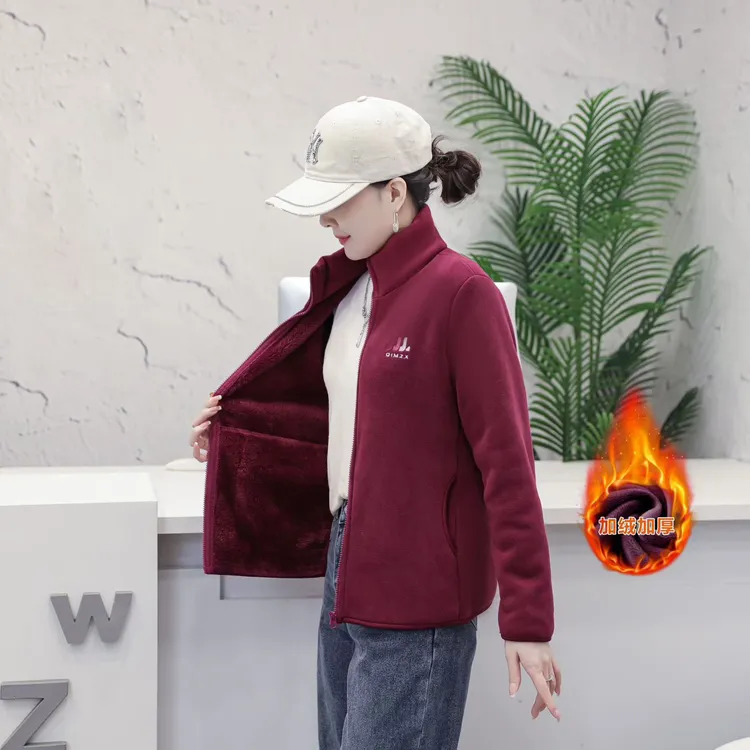 2025冬季女士加绒加厚立领保暖时尚百搭妈妈装外套