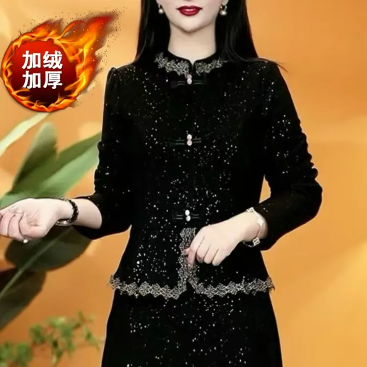 【衣雅严选】8082-1269#新款新中式双盘扣加绒加厚款烫金上衣衬衫