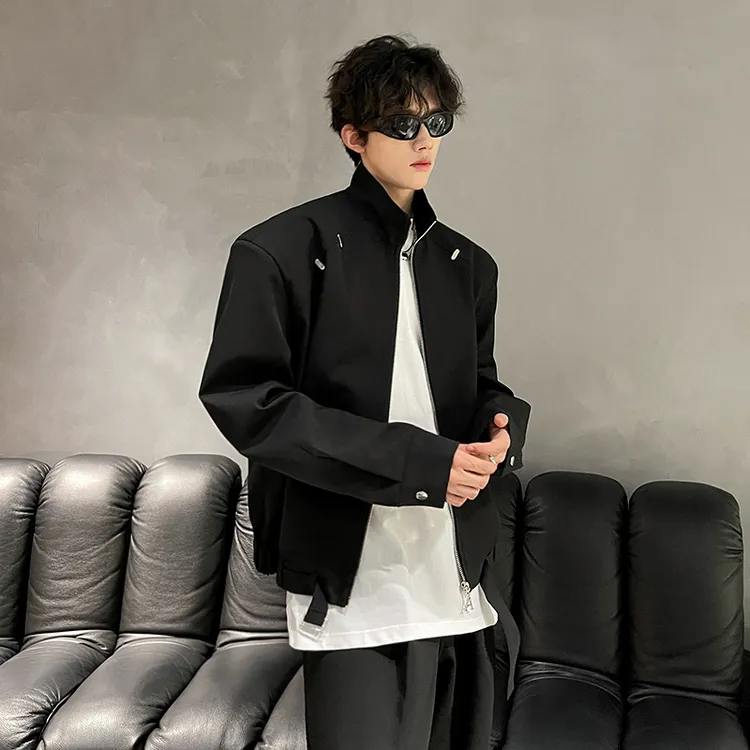 垫肩金属装饰短款外套男2025春秋季新款痞帅潮牌宽松休闲boxy夹克