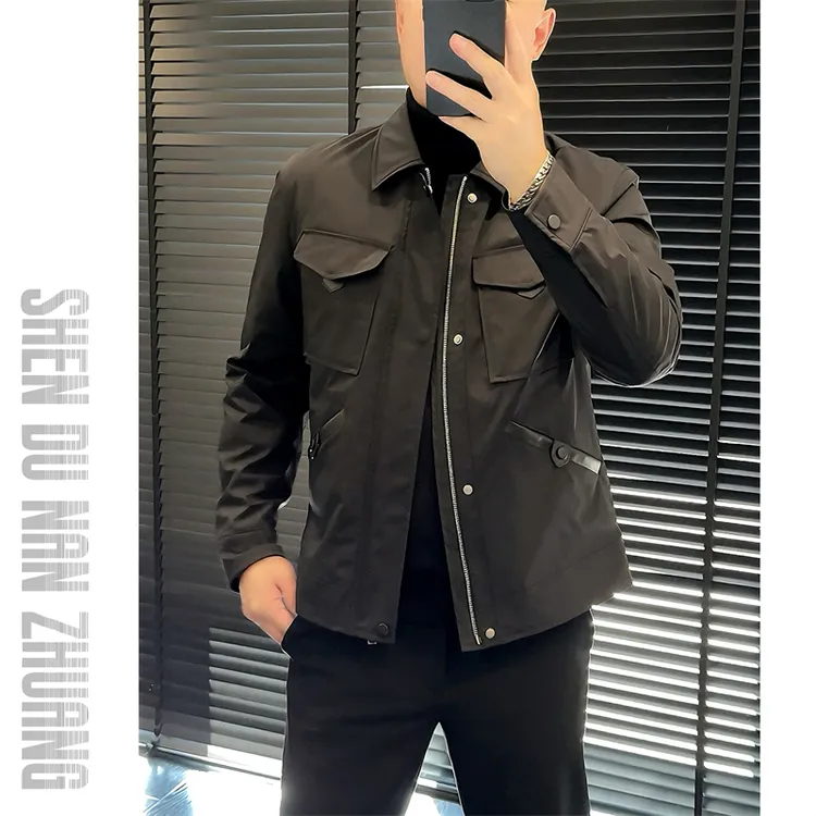 绅度男装｜羊皮拼接轻奢简约翻领夹克加厚外套61069