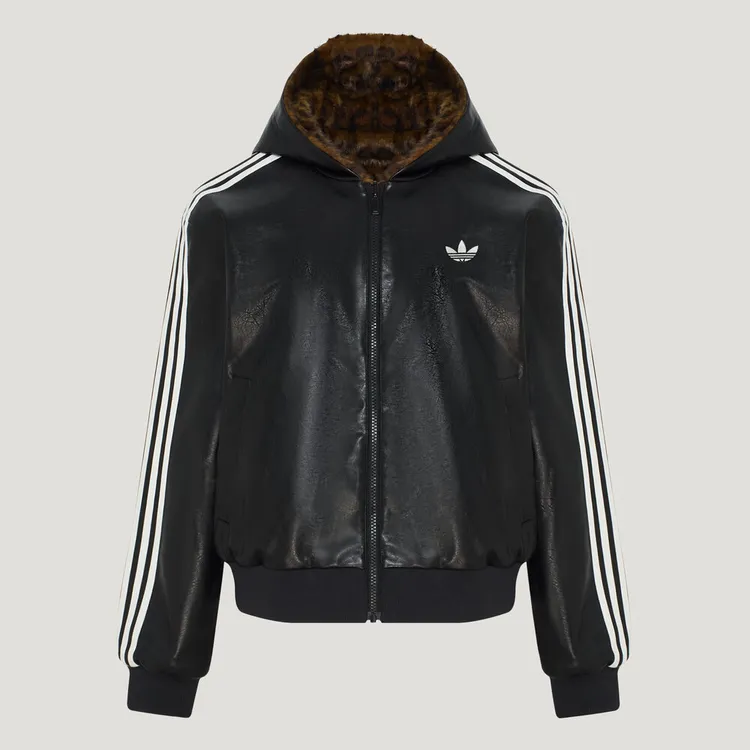 Adidas疯狂动物城联名款双面穿豹纹加绒运动夹克外套 LF1595 GB