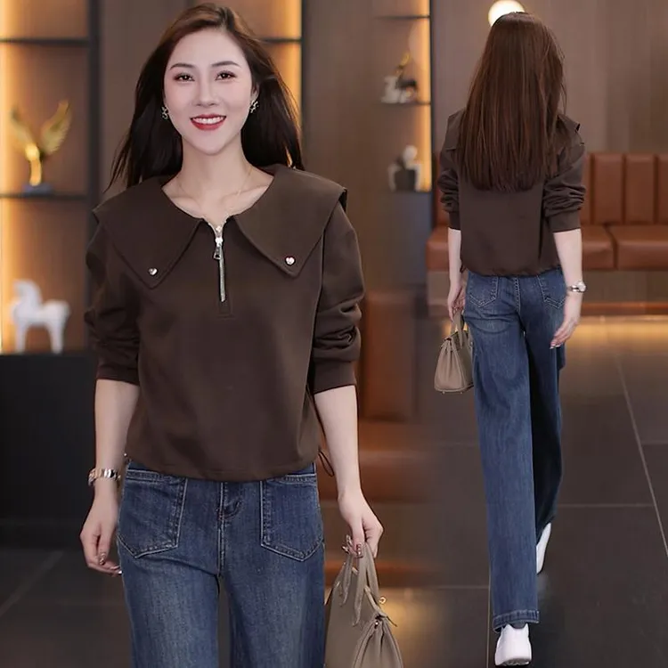 洋气短款卫衣女2025年秋季新款时尚休闲百搭娃娃领长袖显瘦上衣潮