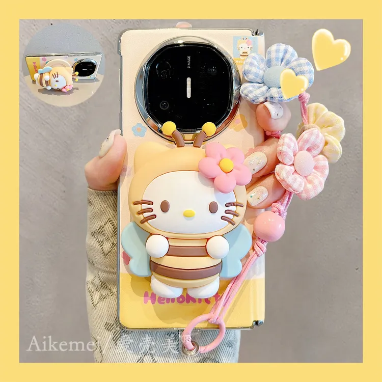 适用华为mateX6折叠屏手机壳MateX5典藏版花朵蜜蜂kt猫X3磁吸支架