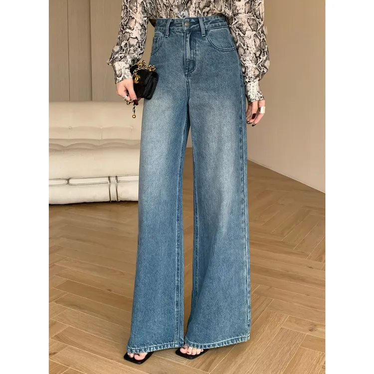 JIJINQI时尚休闲直筒高腰小个子显瘦宽松直筒牛仔裤女JC12KNPT813