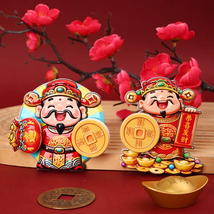 双旋转财神磁吸冰箱贴个性创意摆件纳福家居喜庆过节冰箱门装饰贴