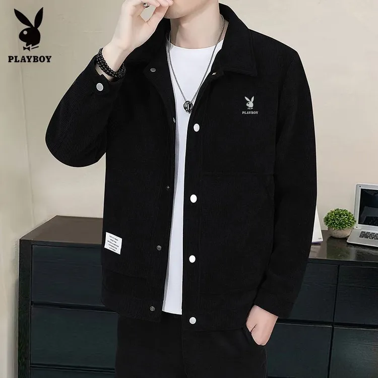 PLAYBOY/花花公子春秋季男士牛仔休闲夹克宽松型韩版潮流时尚外套