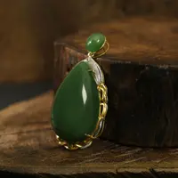 【凰一品】 俄料老绿碧玉水滴吊坠18k