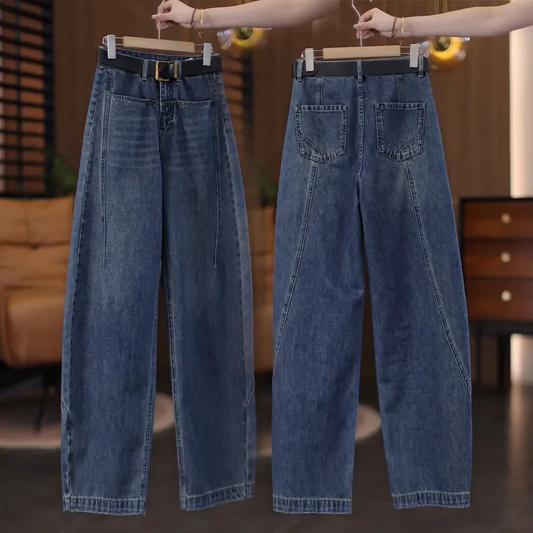 弯刀牛仔裤女秋冬2025新款爆款加绒加厚小个子复古宽松显瘦阔腿裤