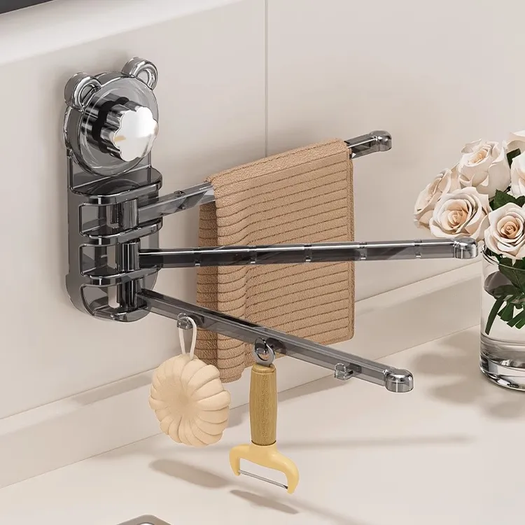 厨房吸盘抹布架免打孔旋转式多杆沥水置物架浴室毛巾专用收纳挂架