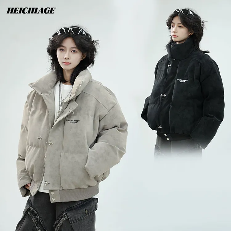 heichiage雾面PU皮立领棉服男冬季棉衣青少年美式防寒保暖外套
