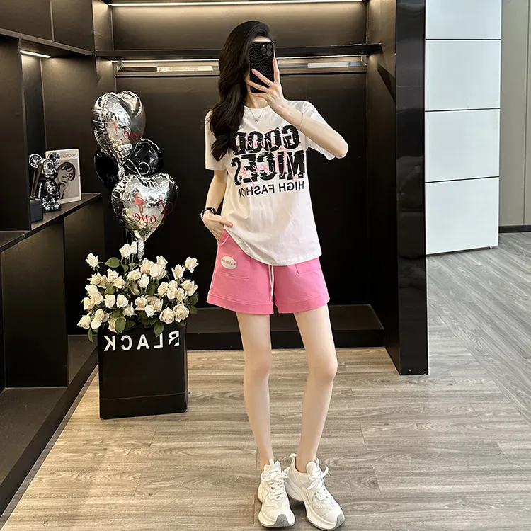 时尚气质休闲运动套装女夏季2025新款宽松显瘦洋气减龄短袖两件套