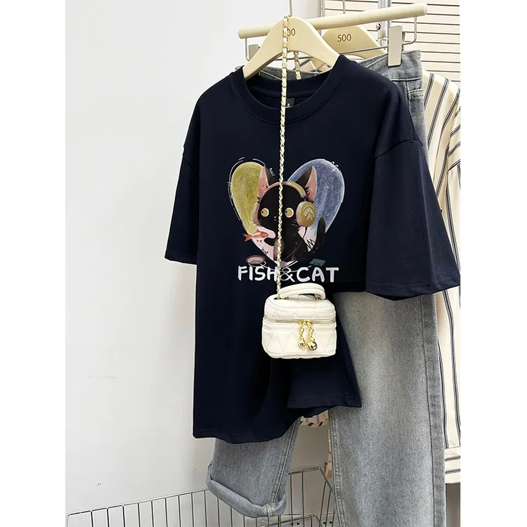 纯棉短袖t恤2025春季新款大码女装韩版宽松休闲慵懒百搭上衣服潮