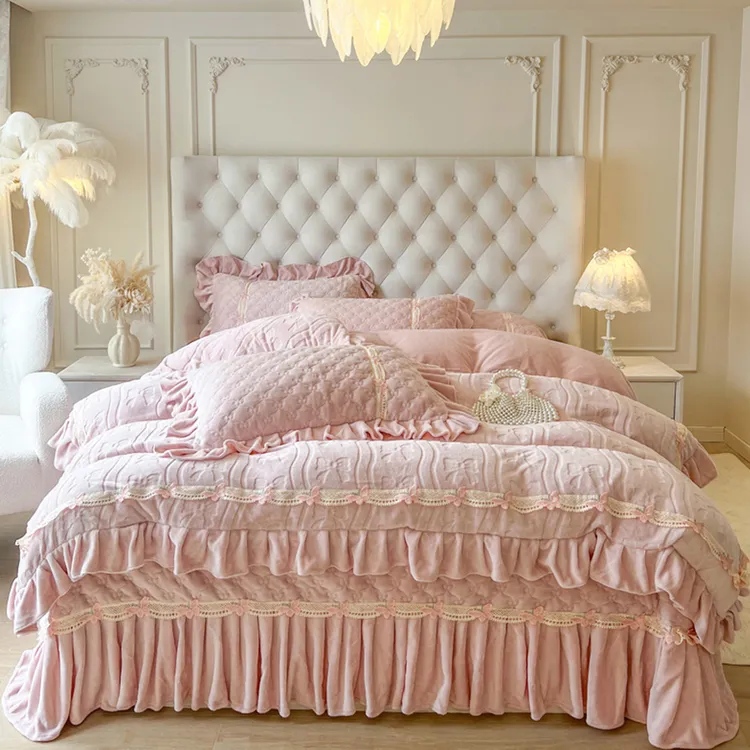 博洋家纺轻奢套件雕花牛奶绒床盖款四件套2026新款冬季加厚珊瑚绒