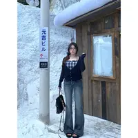 安妮不火【长腿杀手锏】新款显瘦王炸做旧水洗微喇牛仔裤A253K0062