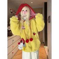 凛可爱 冬季新款原创卡通草莓撞色加厚棉服宽松百搭减龄保暖棉衣