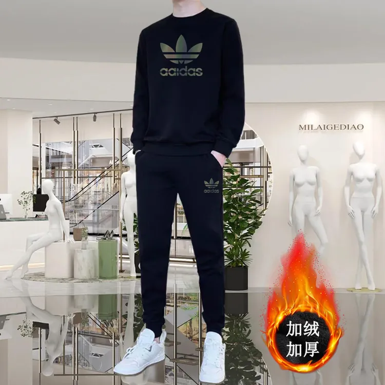 奥莱折扣丨秋冬男士爆款加绒高档运动套装情侣休闲卫衣卫裤一整套