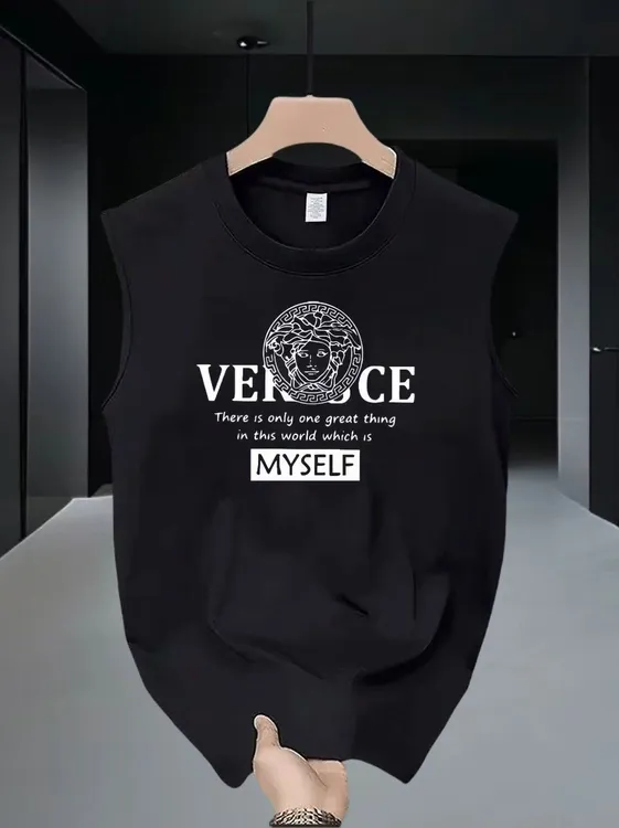 夏季新款男士百搭圆领休闲印花潮流运动个性简约宽松套头无袖背心