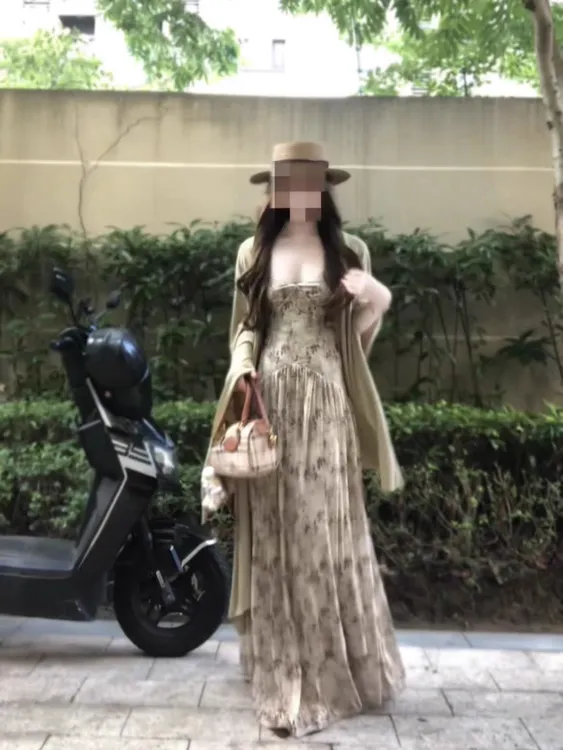 【青衫墨绿】江南烟雨披肩吊带连衣裙收腰显瘦长裙套装Q287