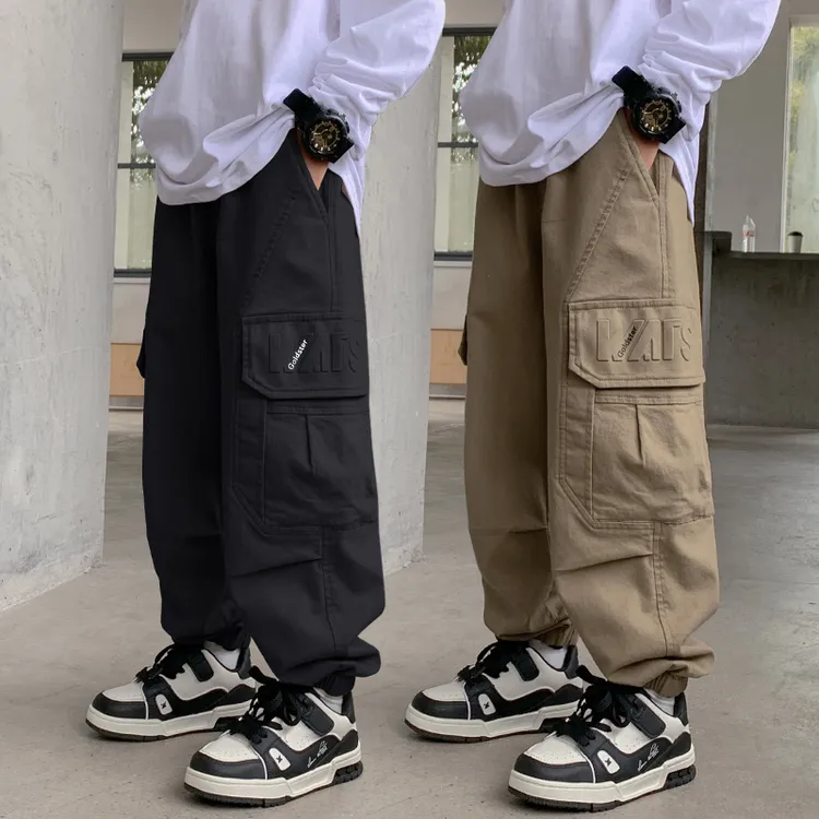 男童秋冬加绒工装裤2025新款中大童宽松韩版长裤儿童休闲束脚裤潮