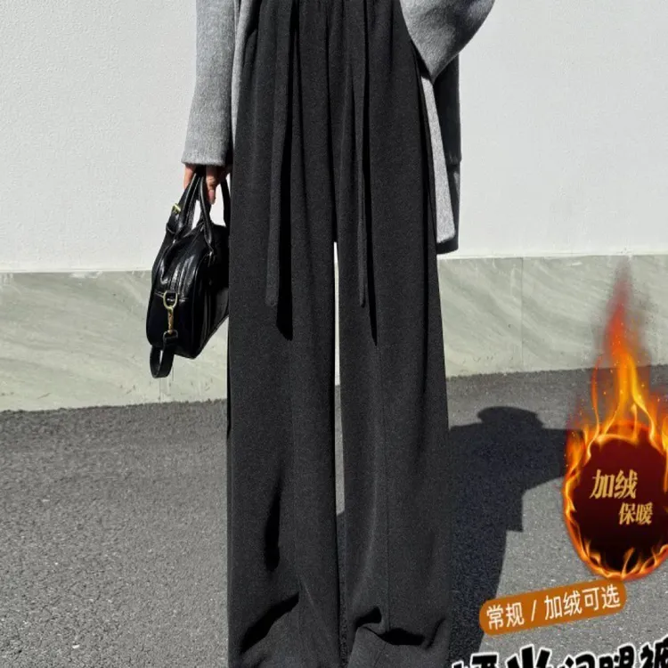 秋冬新款糯米羊绒弯刀直筒裤加绒加厚显瘦百搭休闲2025爆款女裤