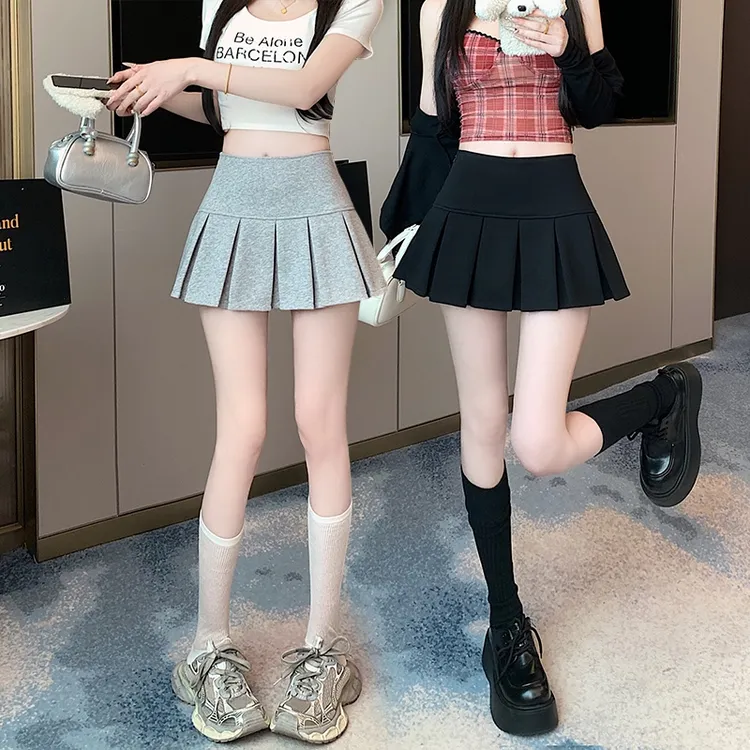 复古辣妹风超短裙防走光灰色百褶半身裙高腰显瘦显腿长a字裙秋季