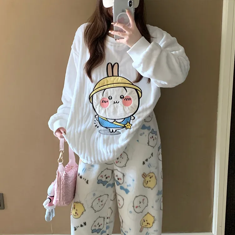 秋冬爆款珊瑚绒高级感睡衣女加绒加厚卡通甜美可外穿家居服套装