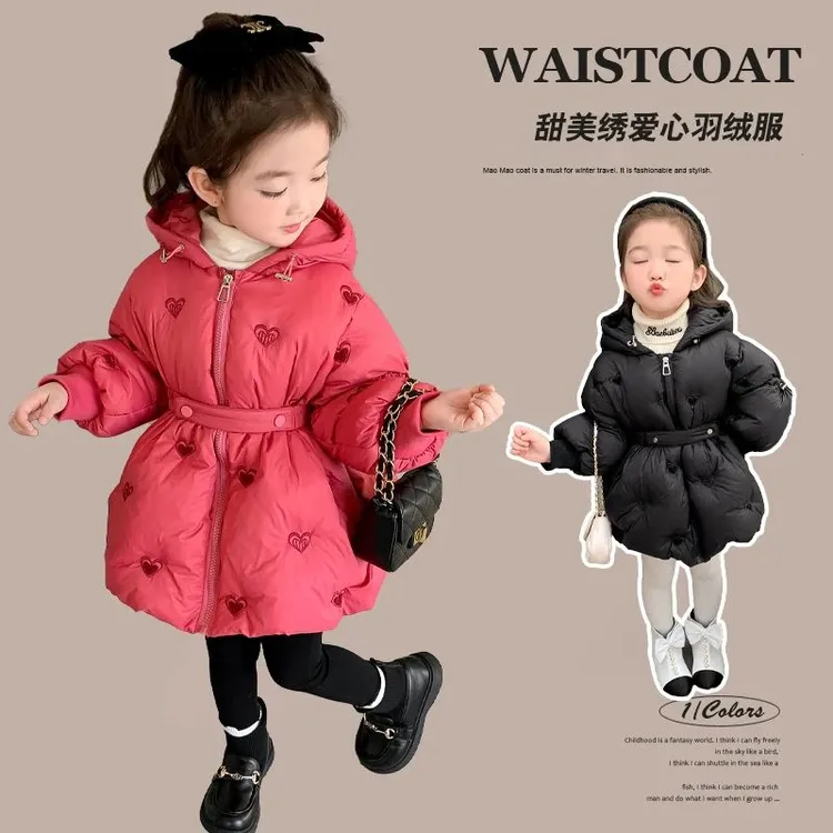 女童羽绒服2025新款冬季女孩韩版洋气时髦连帽外套女宝宝小童冬装
