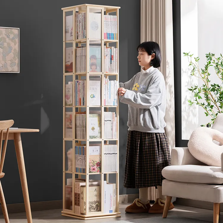 旋转书架落地置物架书柜子家用储物柜儿童客厅立架简易展示架实木